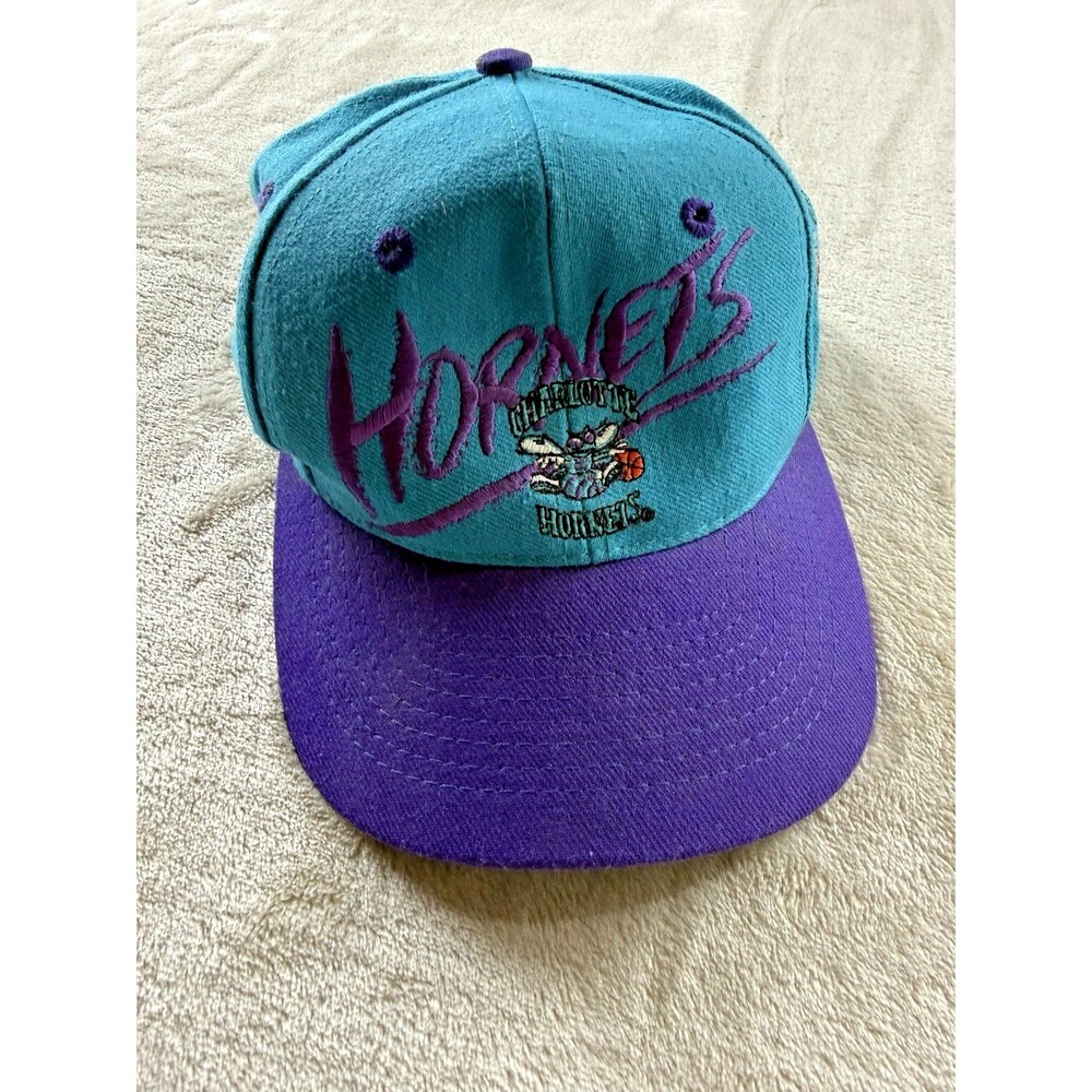 Vintage Charlotte Hornets Hat NBA Basketball AJD Big Logo Spellout SnapBack 90’s